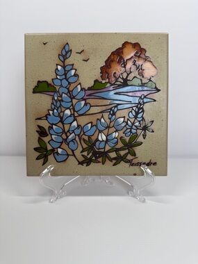 Hand-Painted Bluebonnet Floral Ceramic Art Tile - Teissedre Designs